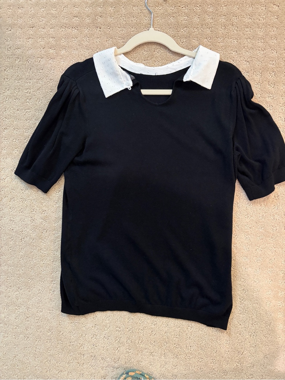 Adrianna Papell Black Knit Top with White Peter Pan Collar - Picture 2 of 5
